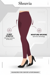 Wine Shsuvia Women's High Waist Stretchable Cotton Legging-Soft slim fit tights for gym, yoga and daily wear.