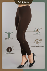Coffee Brown Shsuvia Women's High Waist Stretchable Cotton Legging-Soft slim fit tights for gym, yoga and daily wear.