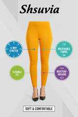 Mustard Shsuvia Women's High Waist Stretchable Cotton Legging-Soft slim fit tights for gym, yoga and daily wear.