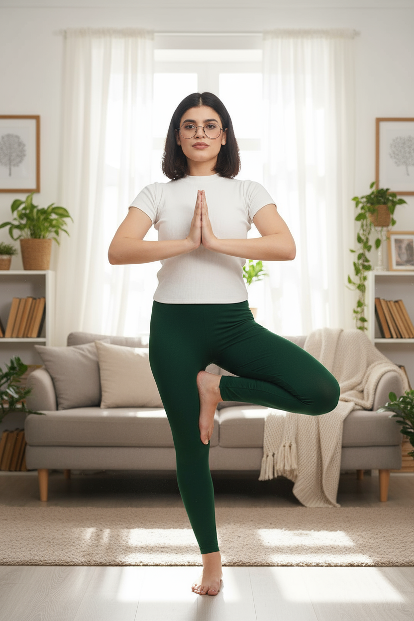 Bottle Green Shsuvia Women's High Waist Stretchable Cotton Legging-Soft slim fit tights for gym, yoga and daily wear.