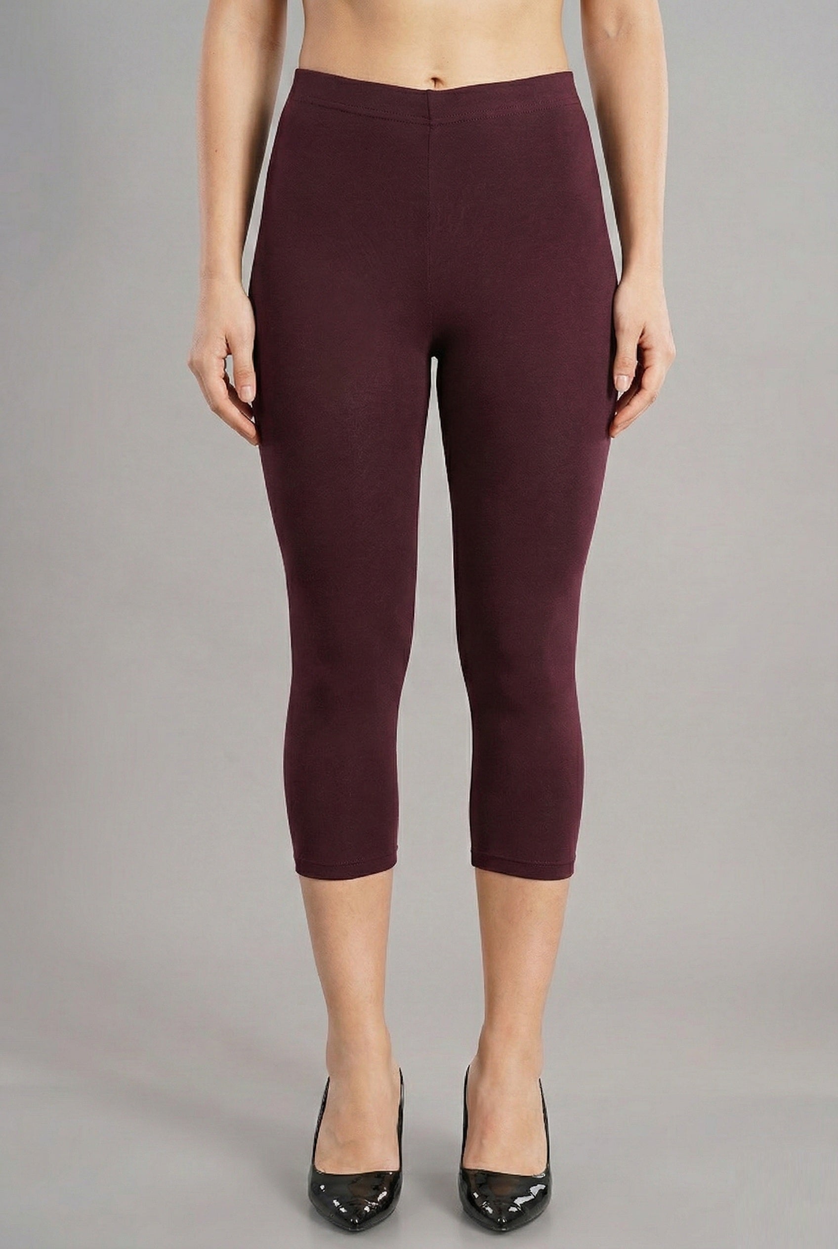 Shsuvia Women's Mid Waist Stretchable Cropped 3/4th Length Leggings