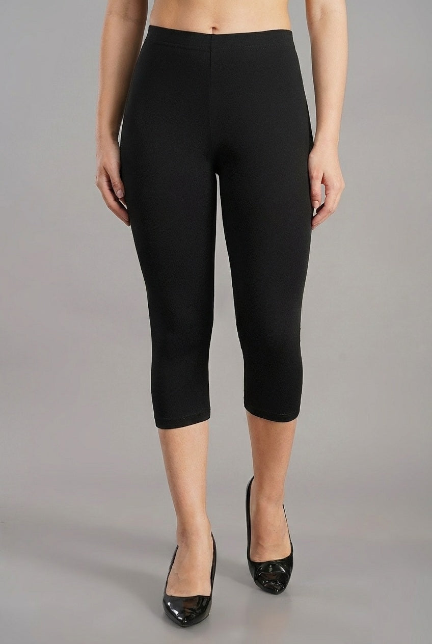 Shsuvia Women's Mid Waist Stretchable Cropped 3/4th Length Leggings