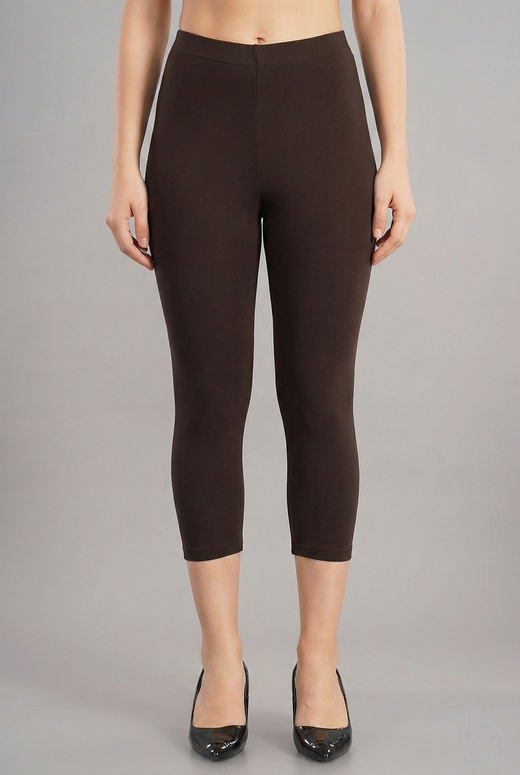 Shsuvia Women's Mid Waist Stretchable Cropped 3/4th Length Leggings