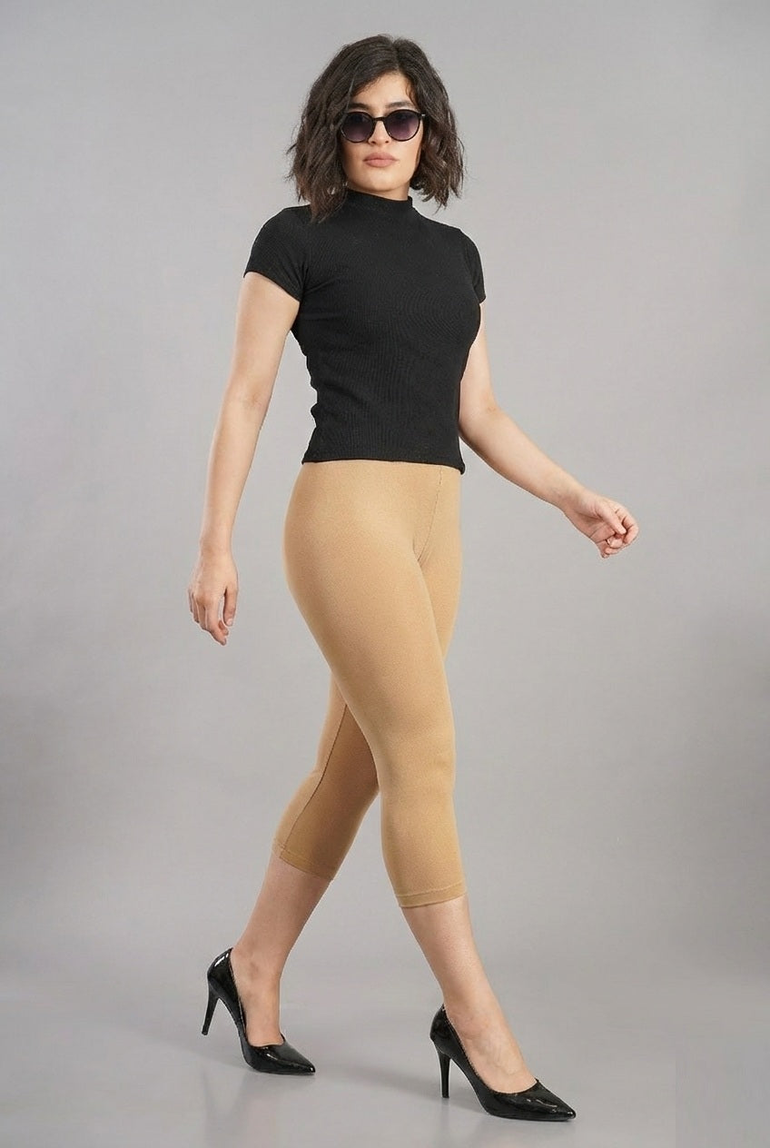 Shsuvia Women's Mid Waist Stretchable Cropped 3/4th Length Leggings