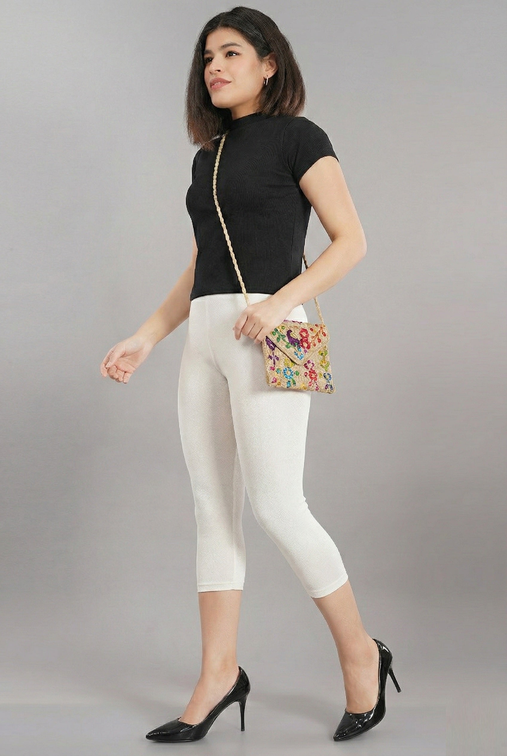 Shsuvia Women's Mid Waist Stretchable Cropped 3/4th Length Leggings