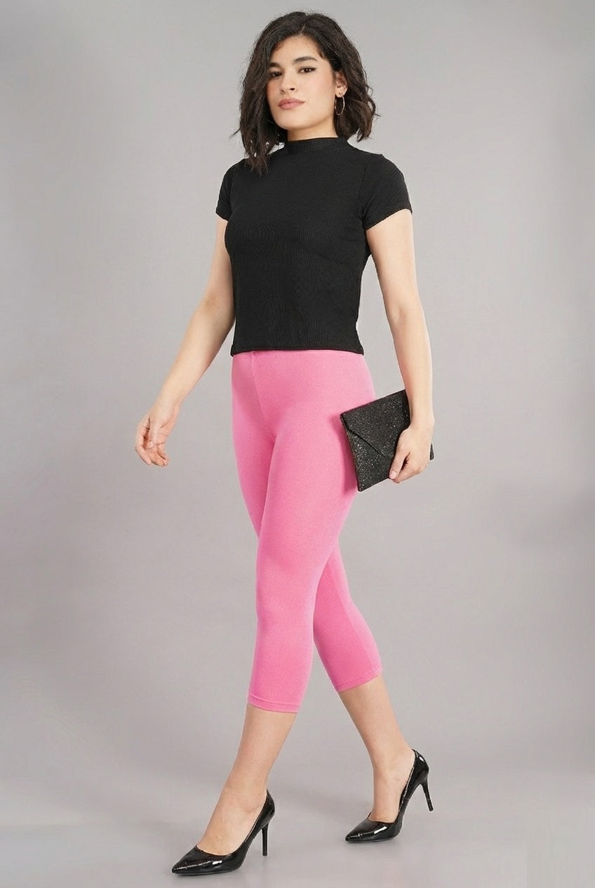 Shsuvia Women's Mid Waist Stretchable Cropped 3/4th Length Leggings
