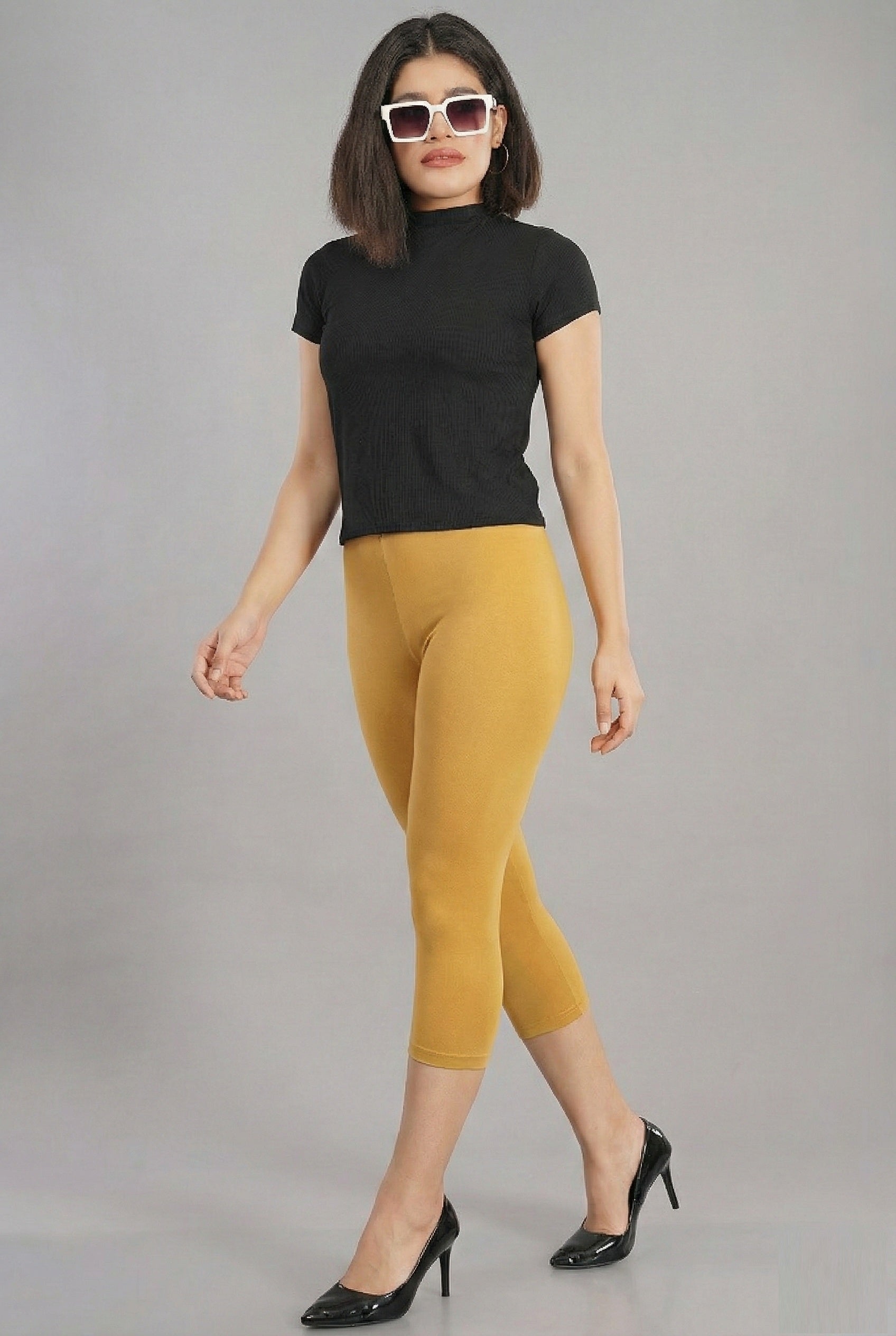 Shsuvia Women's Mid Waist Stretchable Cropped 3/4th Length Leggings