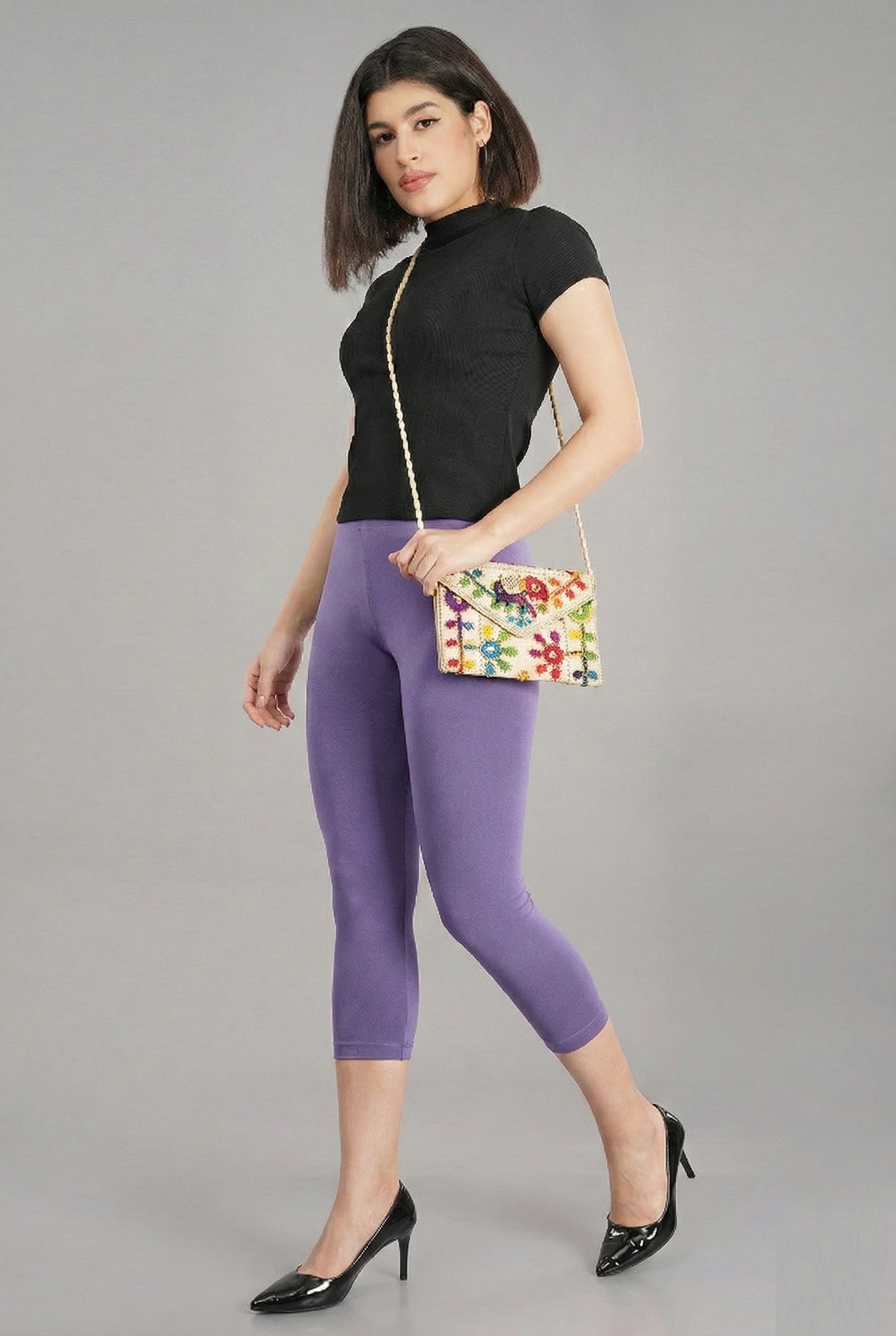 Shsuvia Women's Mid Waist Stretchable Cropped 3/4th Length Leggings