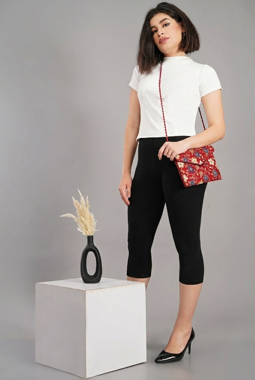 Shsuvia Women's Mid Waist Stretchable Cropped 3/4th Length Leggings