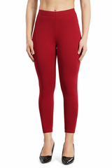 Maroon Shsuvia Women's High Waist Stretchable Cotton Legging-Soft slim fit tights for gym, yoga and daily wear.