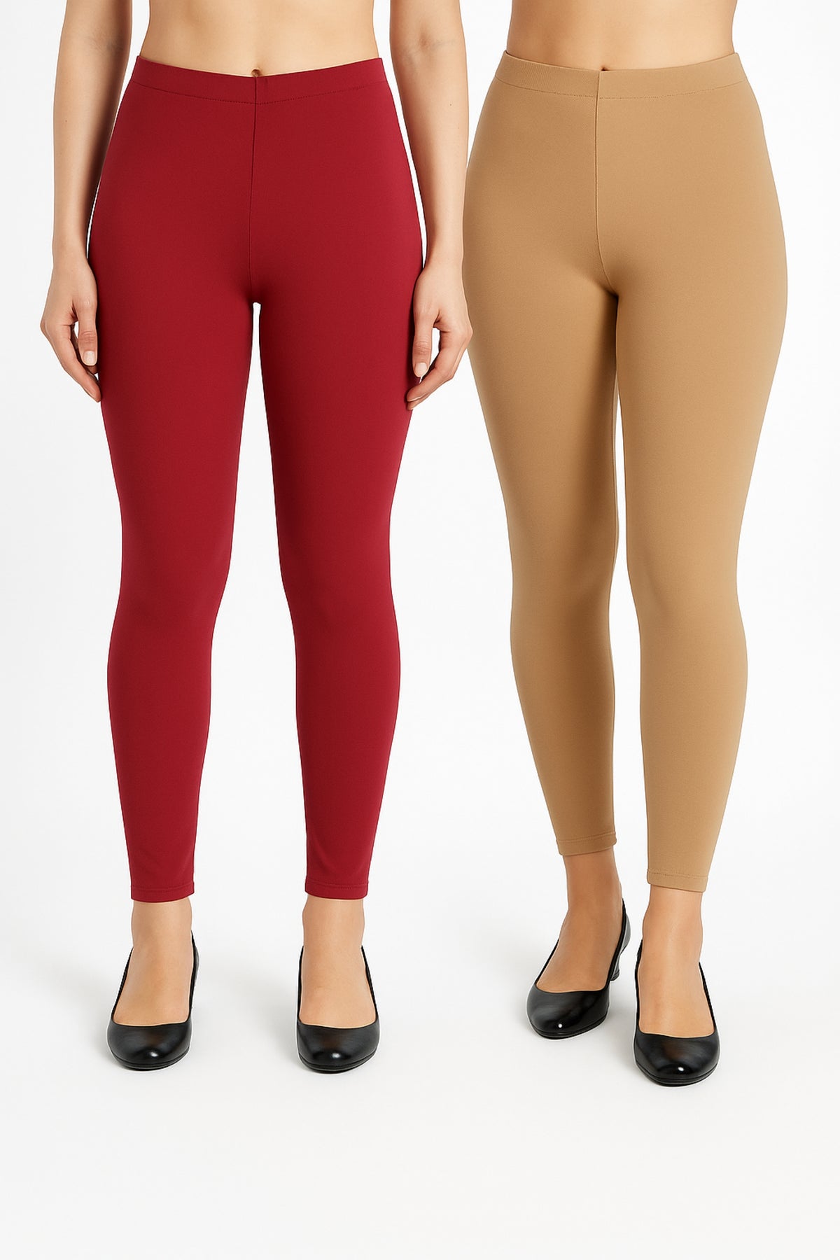 Shsuvia Women Cropped Leggings – Pack of 2 RED & Biscuit