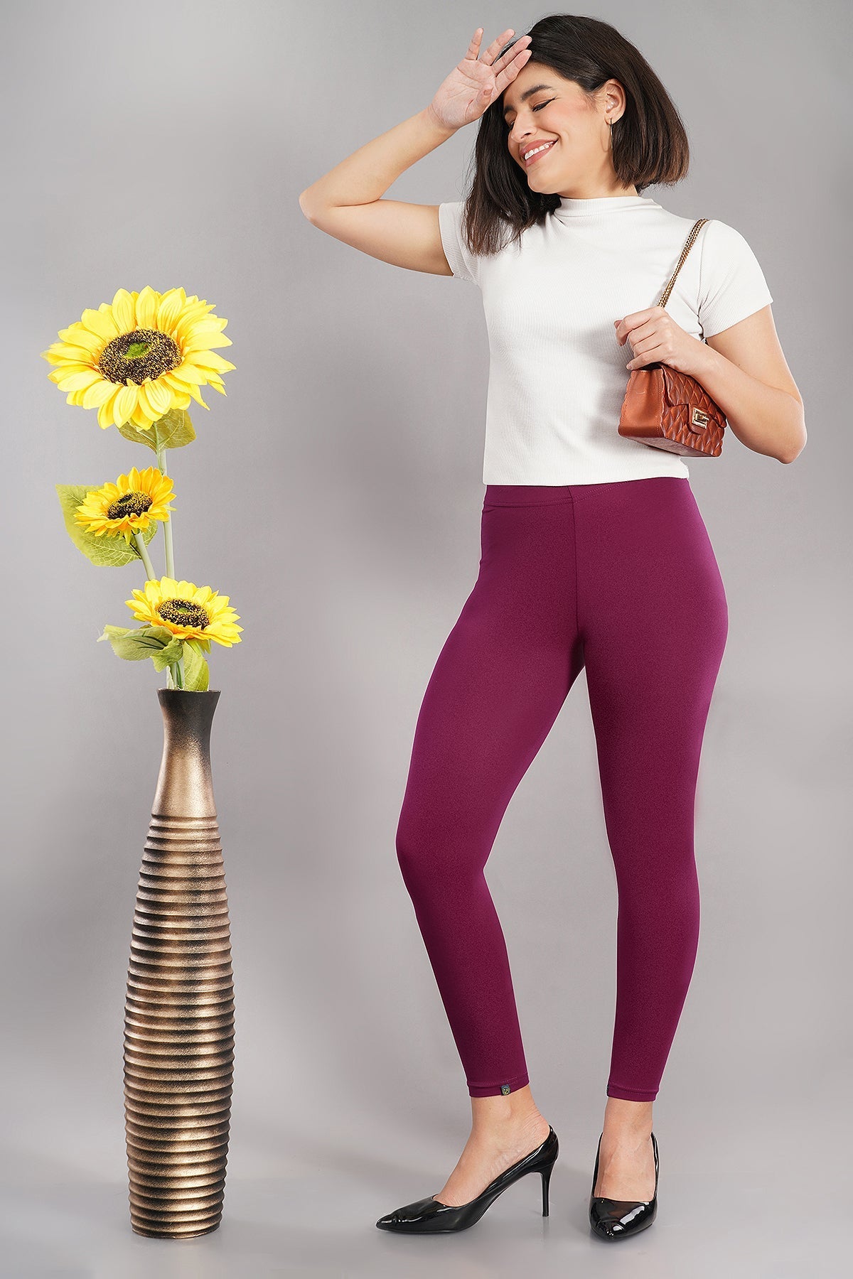 Shsuvia Women's Mid Waist Stretchable Ankle Length Legging