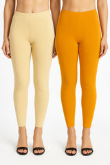 Shsuvia Women Cropped Leggings – Pack of 2 Skin & Mustard