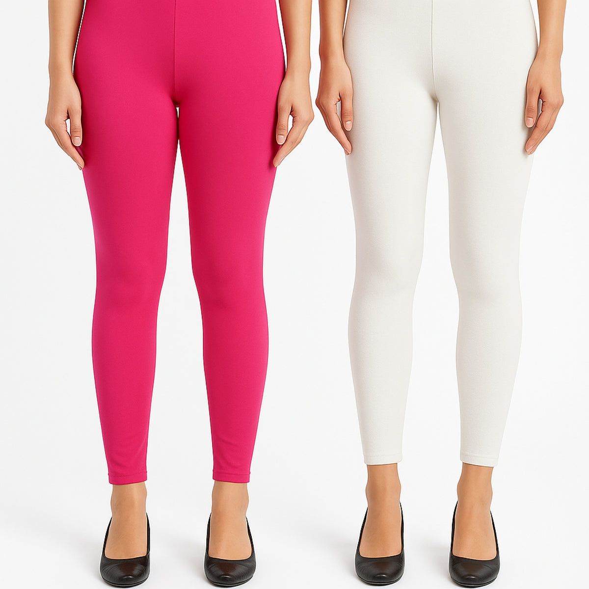 Shsuvia Women Cropped Leggings – Pack of 2 Rani Rose & Off White