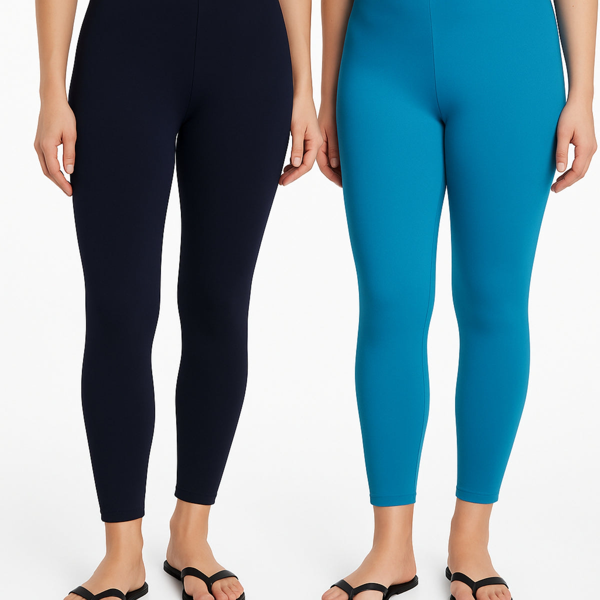 Shsuvia Women Cropped Leggings – Pack of 2 Dark Navy & Turquoise blue