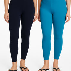 Shsuvia Women Cropped Leggings – Pack of 2 Dark Navy & Turquoise blue