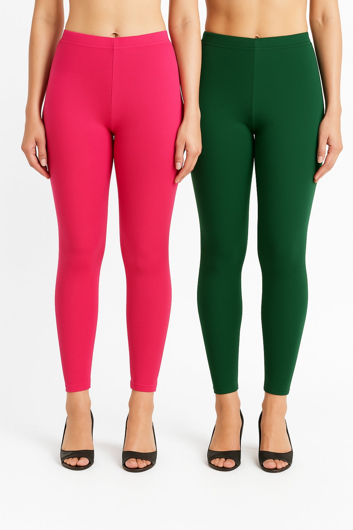 Shsuvia Women Cropped Leggings – Pack of 2 Rani Rose & Bottle Green