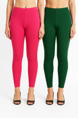 Shsuvia Women Cropped Leggings – Pack of 2 Rani Rose & Bottle Green