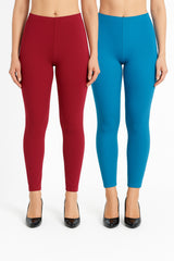 Shsuvia Women Cropped Leggings – Pack of 2 RED & Turquoise blue