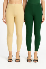 Shsuvia Women Cropped Leggings – Pack of 2 Skin & Bottle Green