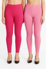 Shsuvia Women Cropped Leggings – Pack of 2 Rani Rose & Baby Pink
