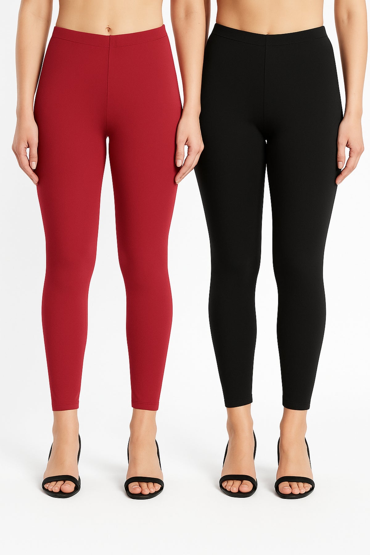 Shsuvia Women Cropped Leggings – Pack of 2 RED & Black