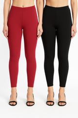 Shsuvia Women Cropped Leggings – Pack of 2 RED & Black