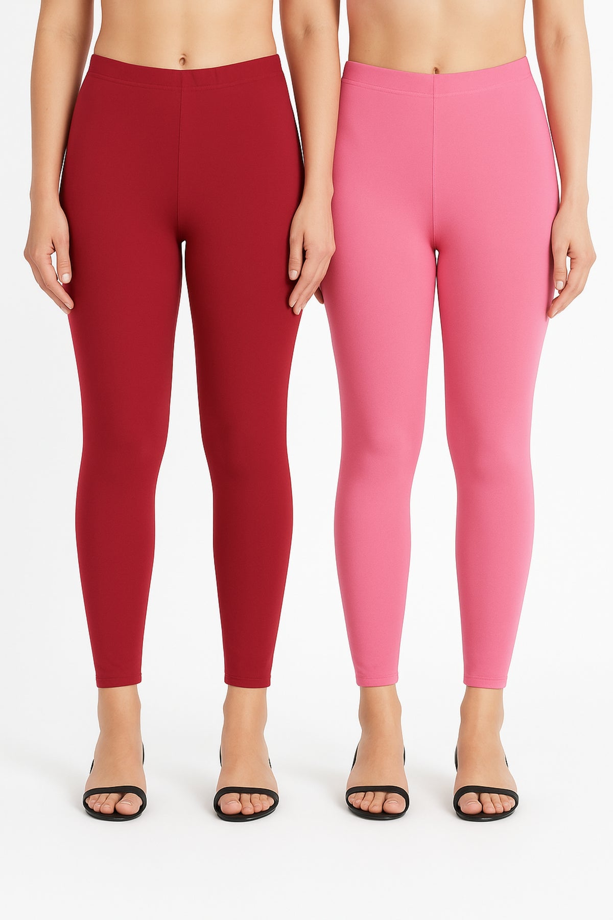 Shsuvia Women Cropped Leggings – Pack of 2 RED & Baby Pink