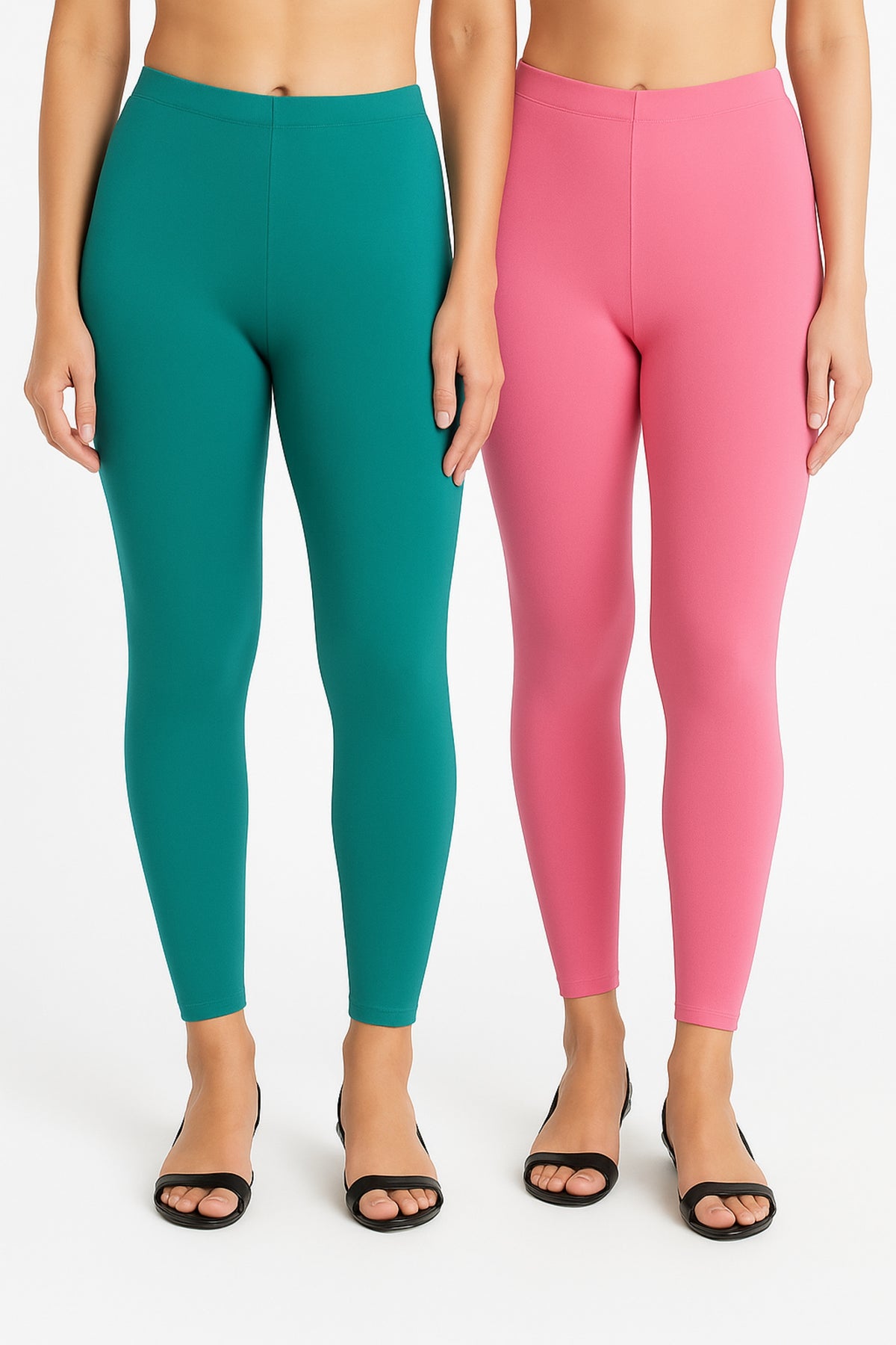 Shsuvia Women Cropped Leggings – Pack of 2 Rama Green & Baby Pink