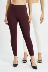 Shsuvia Women Cropped Leggings – Pack of 2 Wine & White
