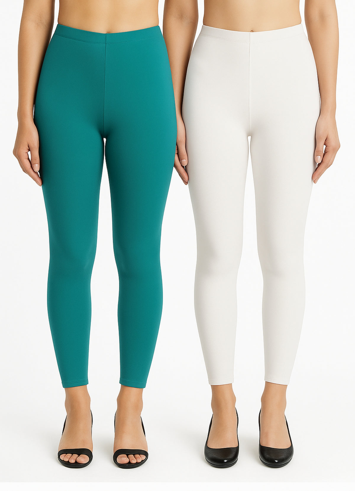 Shsuvia Women Cropped Leggings – Pack of 2 Rama Green & White