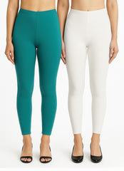 Shsuvia Women Cropped Leggings – Pack of 2 Rama Green & White