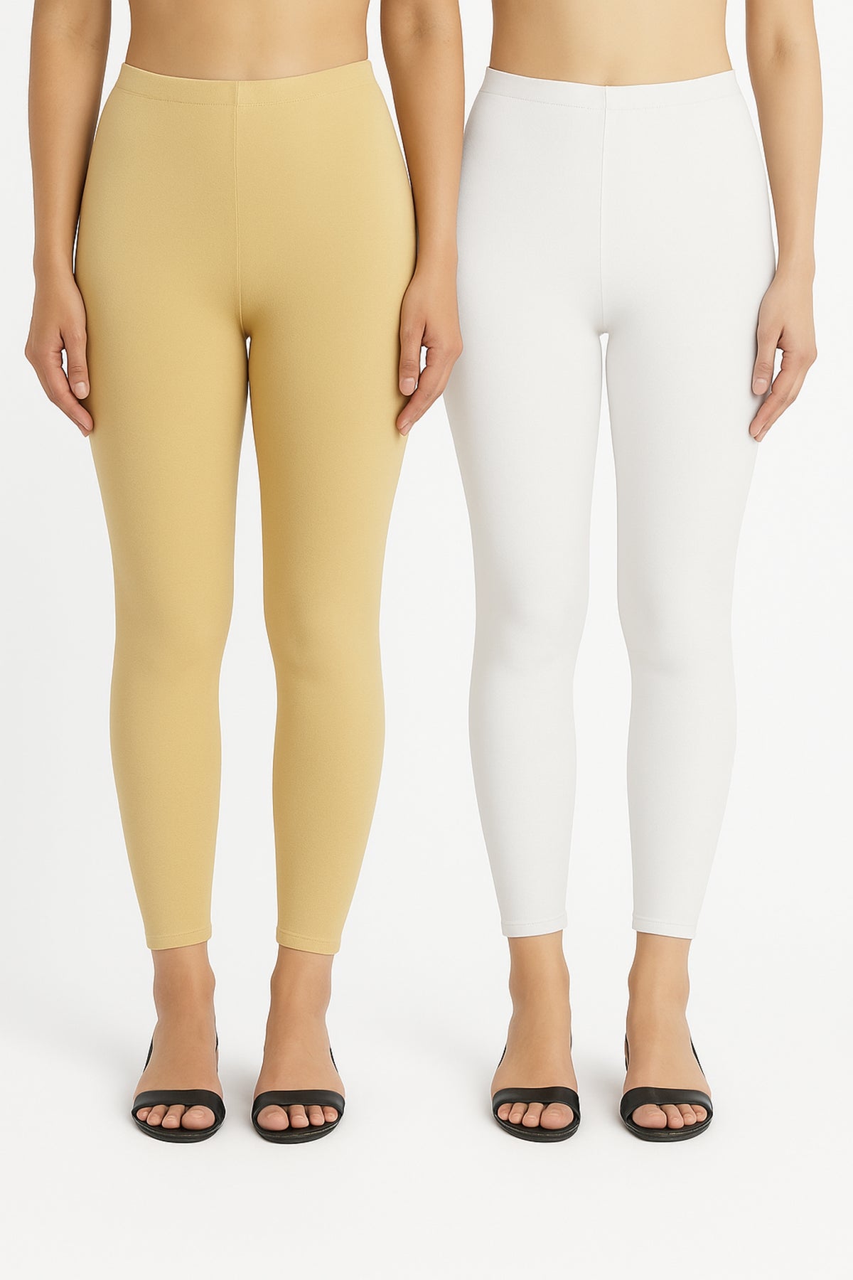 Shsuvia Women Cropped Leggings – Pack of 2 Skin & White