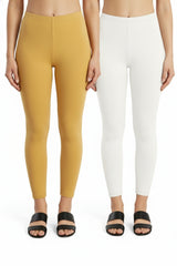 Shsuvia Women Cropped Leggings – Pack of 2 Stone & White