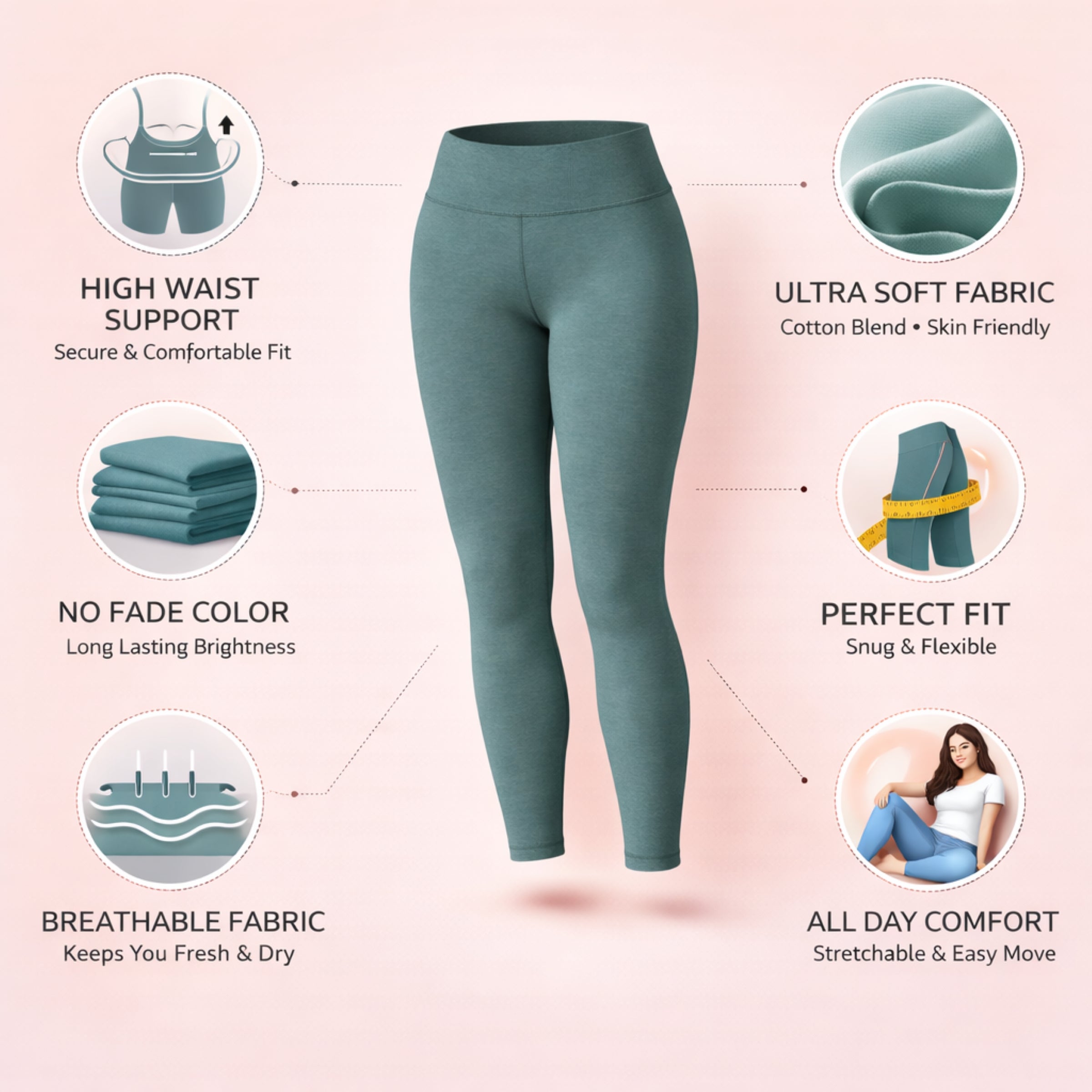 Shsuvia Women Ankle Length Leggings | Stretchable Comfortable Daily Wear Leggings