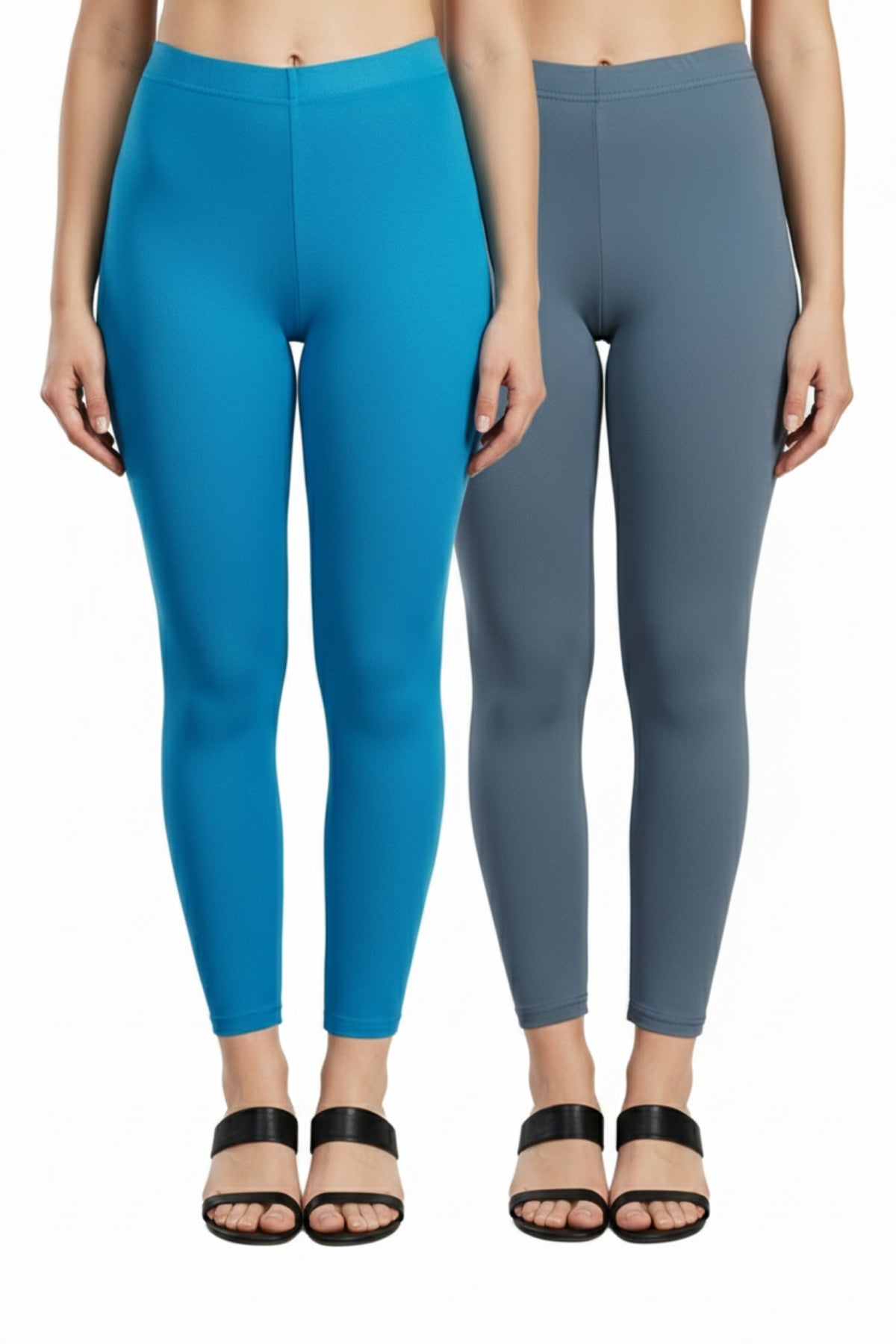 Shsuvia Women Cropped Leggings – Pack of 2 Turquoise blue & Airforce Green