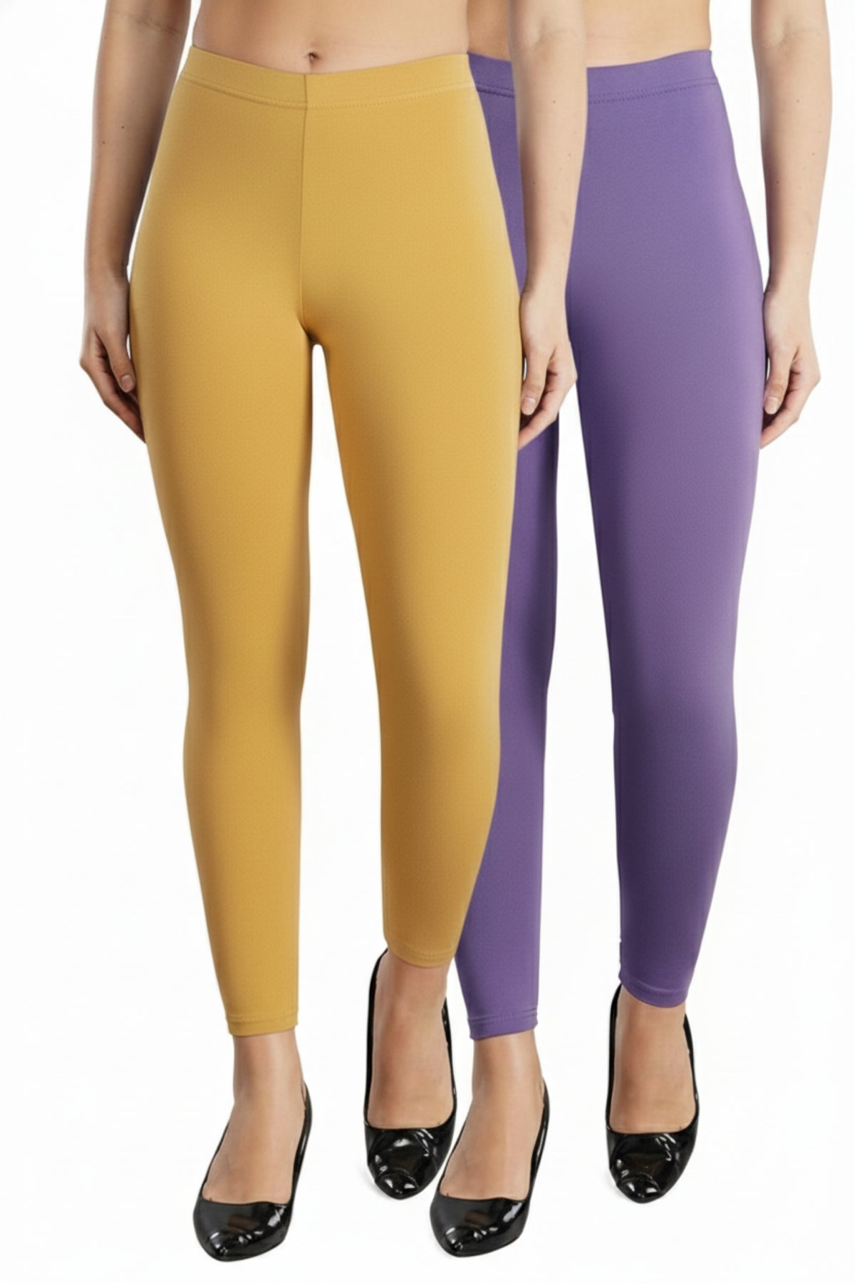 Shsuvia Women Cropped Leggings – Pack of 2 Stone & Lavender
