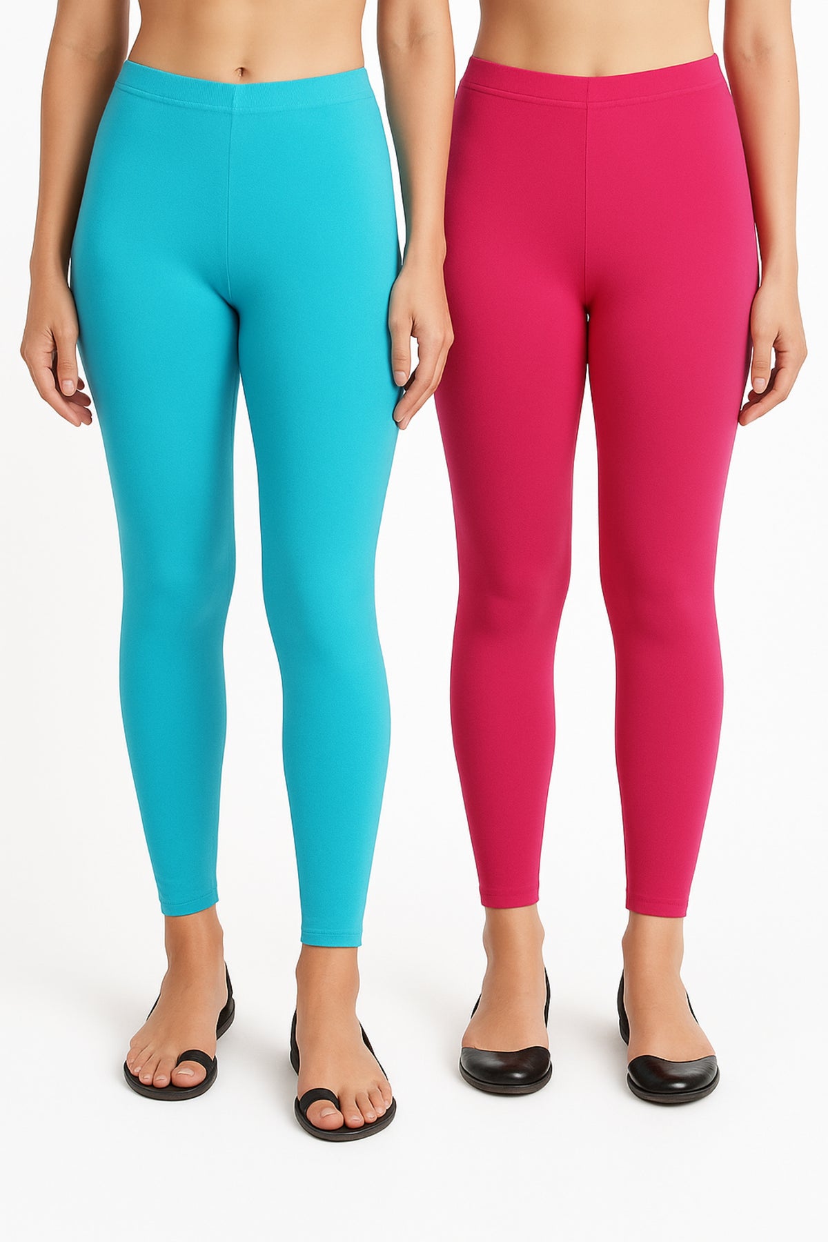 Shsuvia Women Cropped Leggings – Pack of 2 Sky Blue & Rani Rose