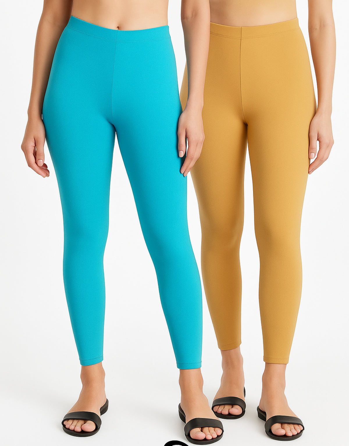 Shsuvia Women Cropped Leggings – Pack of 2 Sky Blue & Stone