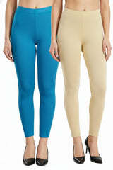 Shsuvia Women Cropped Leggings – Pack of 2 Turquoise blue & Skin