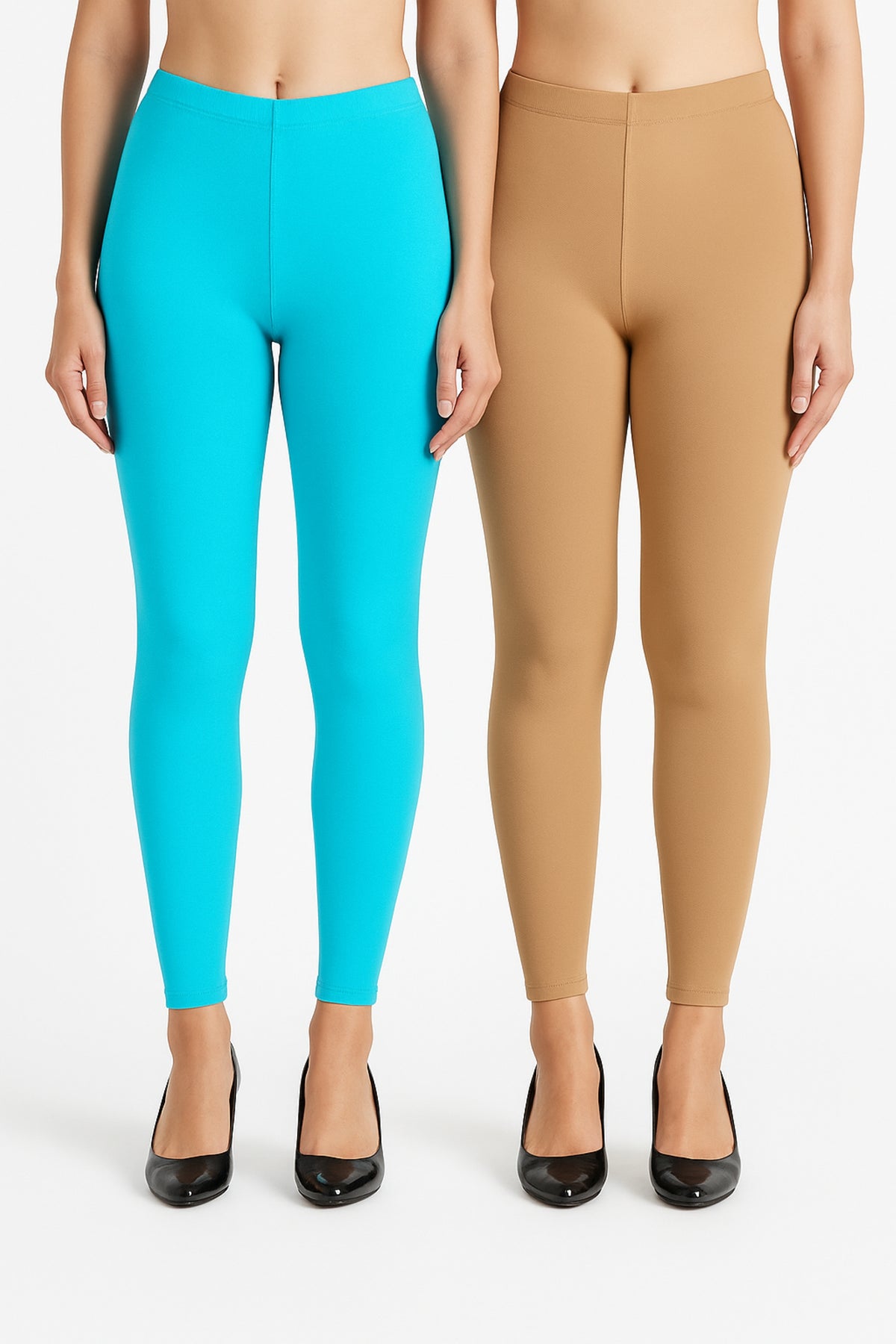 Shsuvia Women Cropped Leggings – Pack of 2 Sky Blue & Biscuit