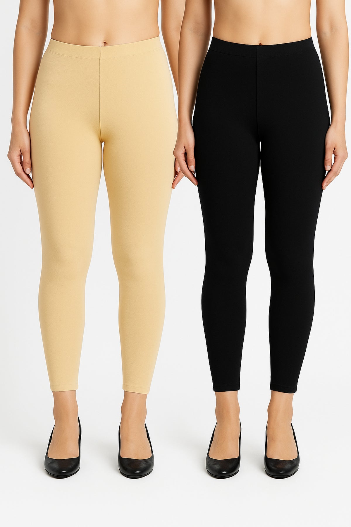 Shsuvia Women Cropped Leggings – Pack of 2 Skin & Black