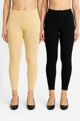 Shsuvia Women Cropped Leggings – Pack of 2 Skin & Black