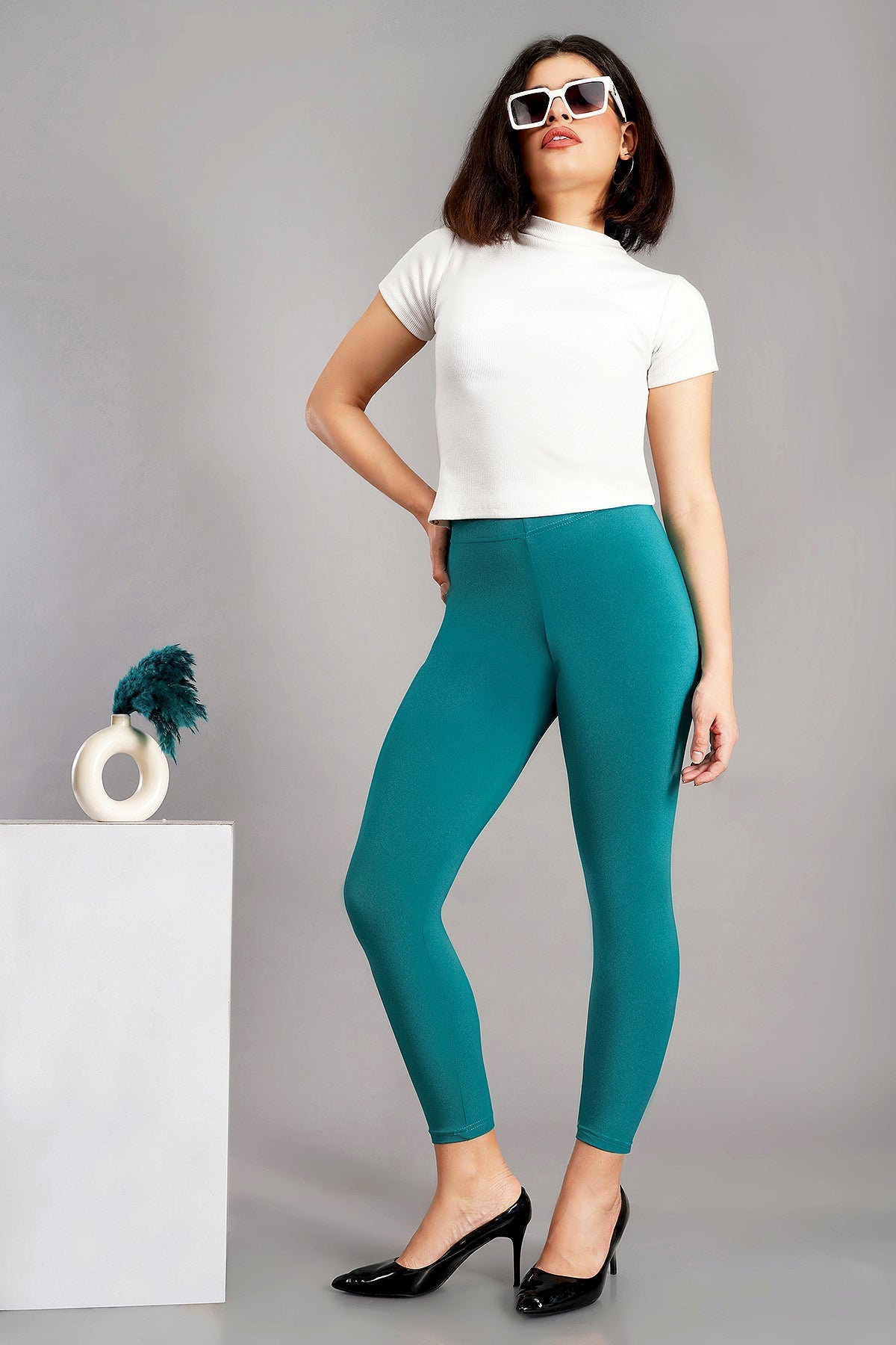 Shsuvia Women's Mid Waist Stretchable Ankle Length Legging