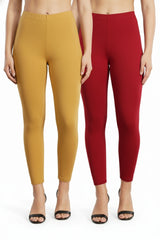 Shsuvia Women Cropped Leggings – Pack of 2 Stone & Maroon