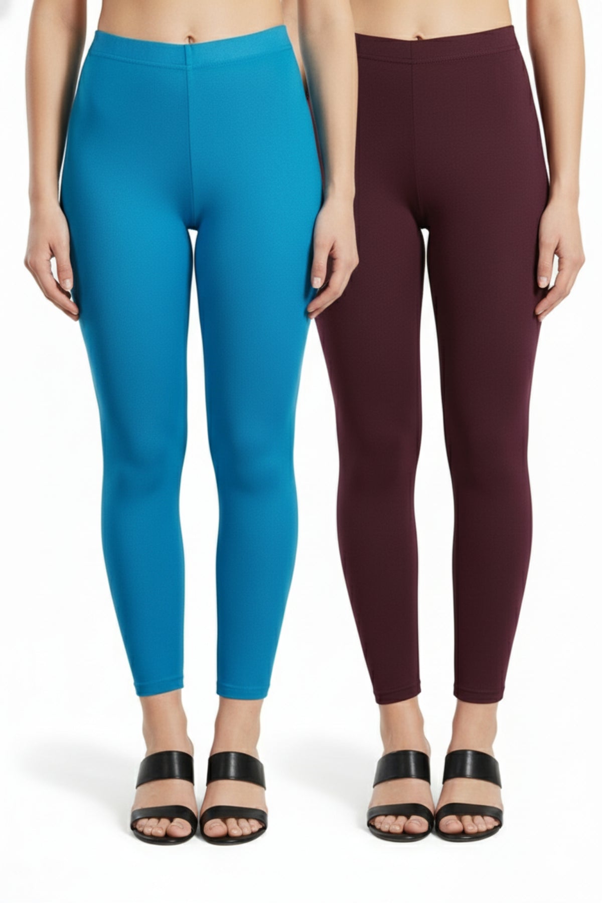 Shsuvia Women Cropped Leggings – Pack of 2 Turquoise blue & Wine