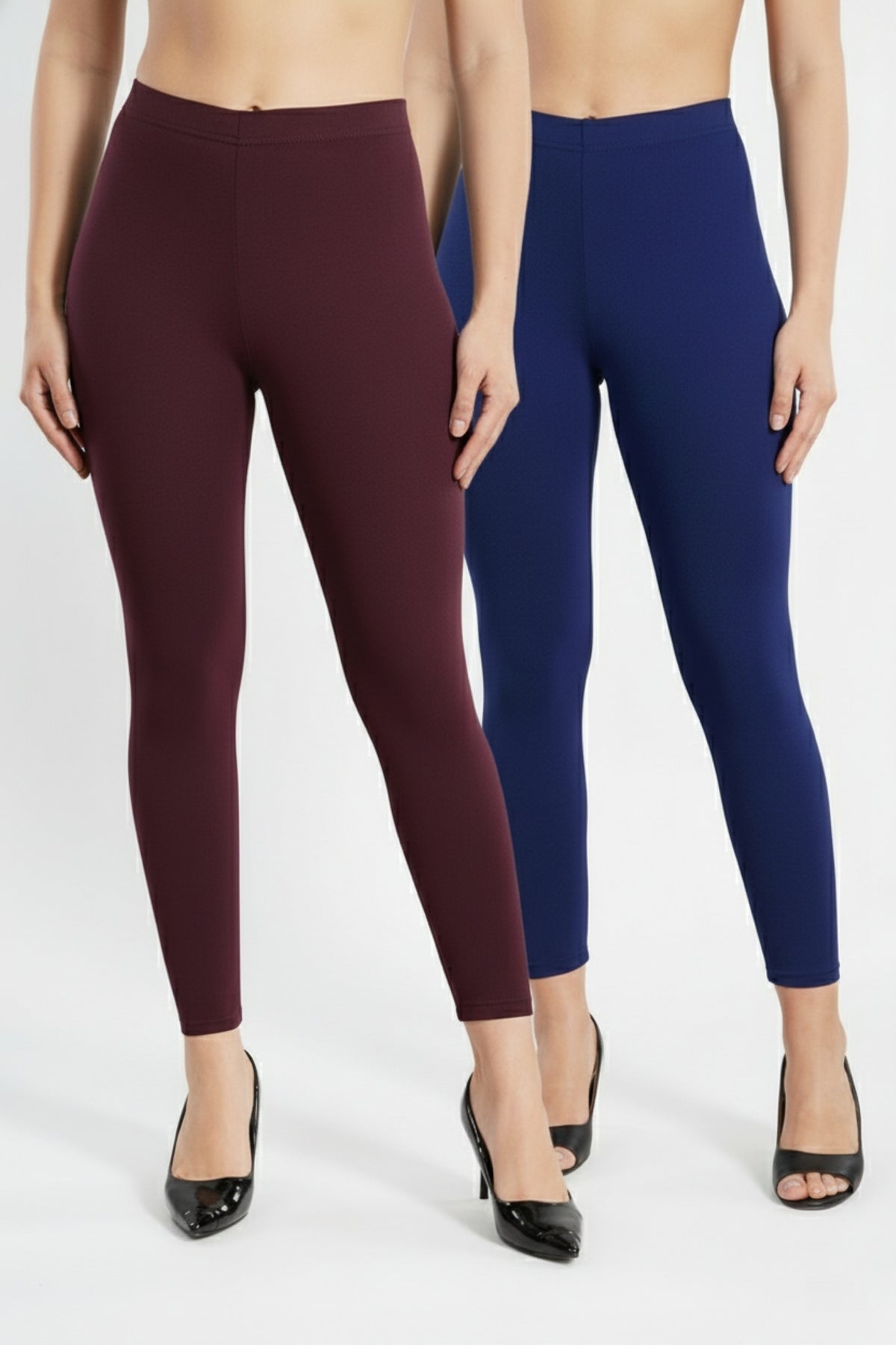 Shsuvia Women Cropped Leggings – Pack of 2 Wine & Old Royal