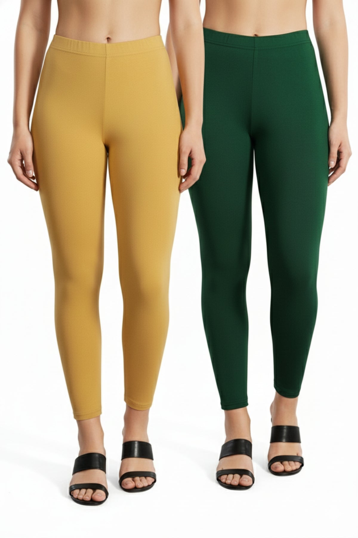 Shsuvia Women Cropped Leggings – Pack of 2 Stone & Bottle Green