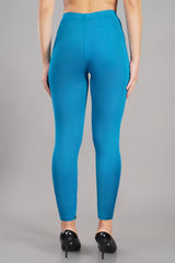 Turquoise Blue Shsuvia Women's High Waist Stretchable Cotton Legging-Soft slim fit tights for gym, yoga and daily wear.