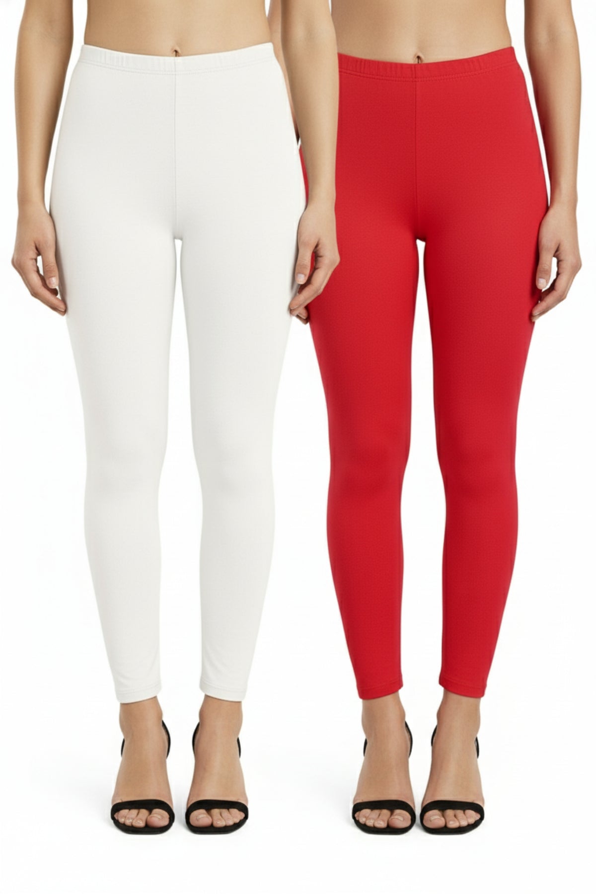 Shsuvia Women Cropped Leggings – Pack of 2 White & Coral